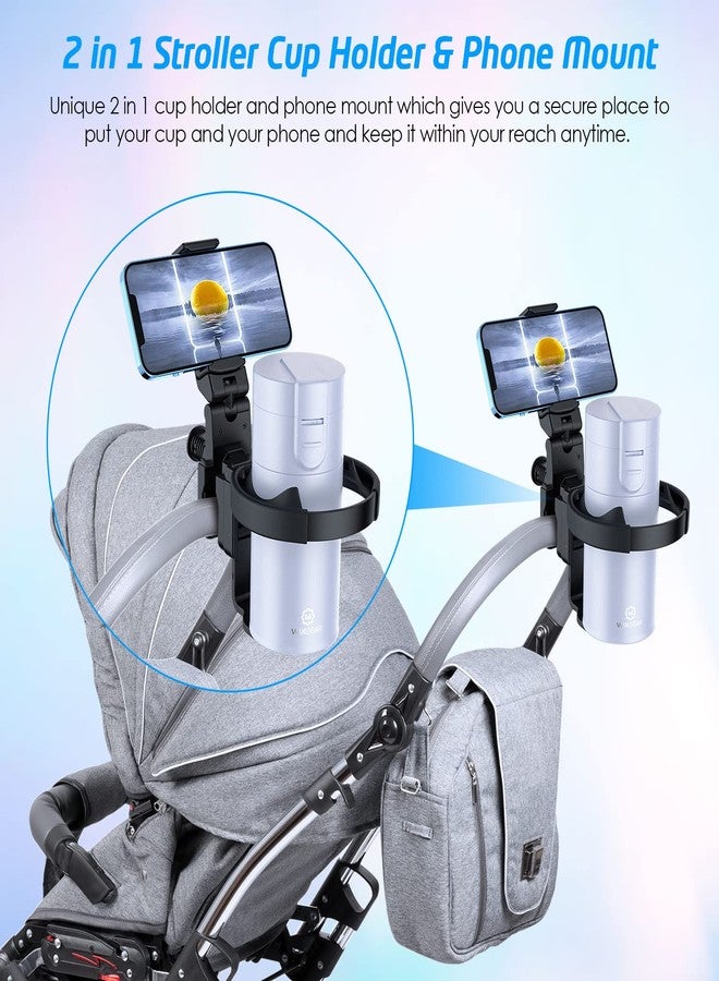 ويزجير حامل أكواب وحامل هاتف لعربة الأطفال من WixGear، حامل أكواب وهاتف عالمي 2 في 1 لعربة الأطفال، والكرسي المتحرك، والمشاية، مع حامل هاتف جديد (إصدار أحدث) - Image 4